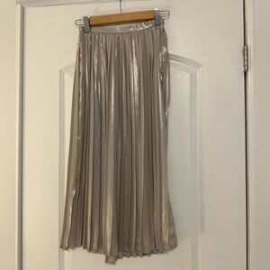 *3 for 20* H&M Metallic Pleated Midi Skirt, Shimmering Champagne Beige, Size 2,